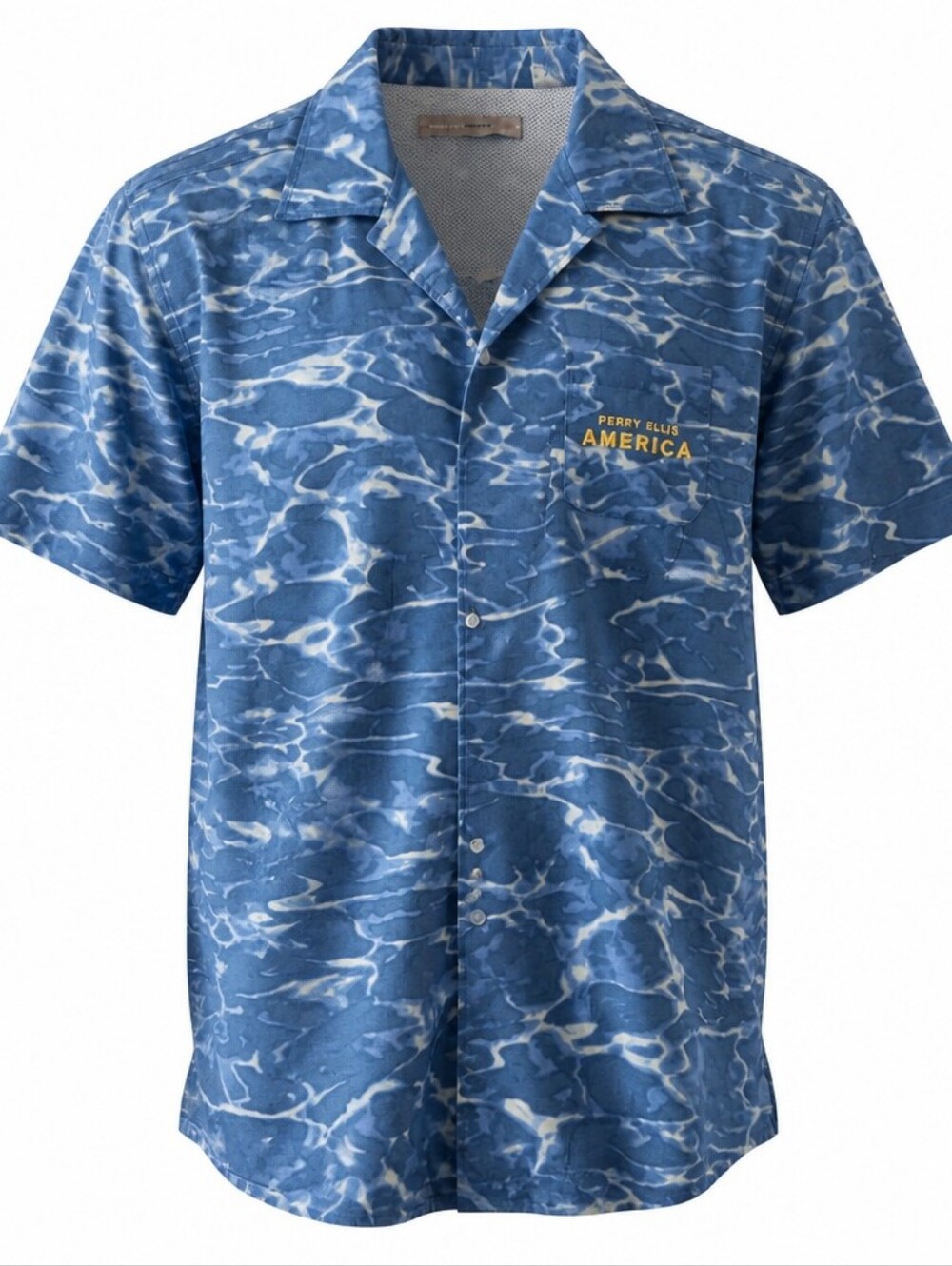 Perry EllisAmerica Active  Blue Water-Print Short Sleeve Shirt  Size LG #216